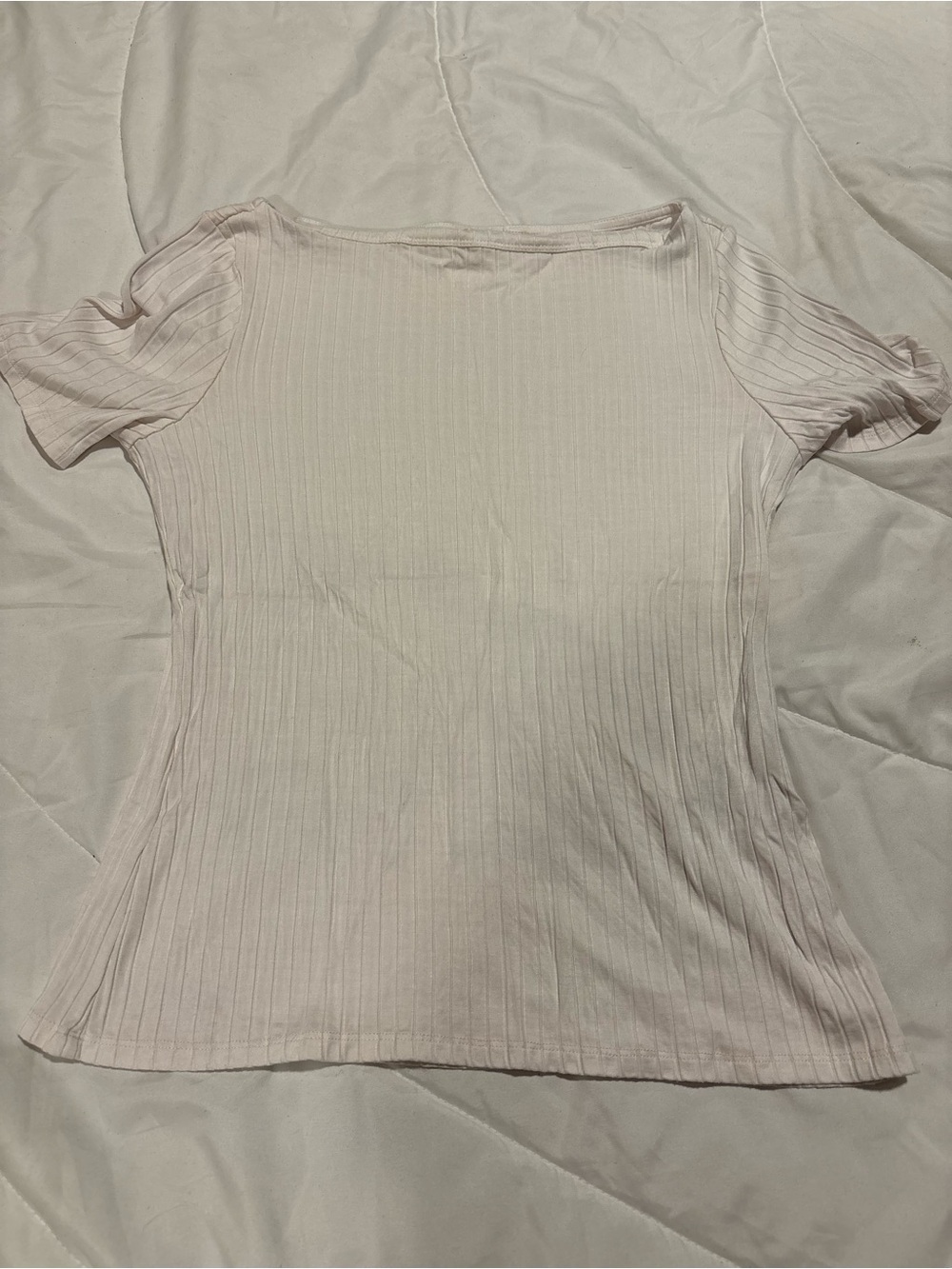 Cyrus Ribbed Short Sleeve Top in Light white cream size medium